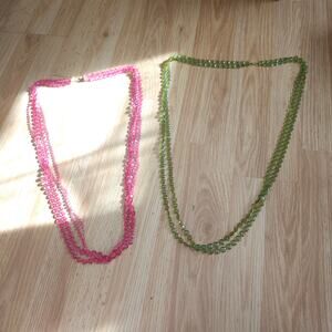 Lot 2 Pink Green Faceted Acrylic Bead Necklaces Multi Strand Statement Retro